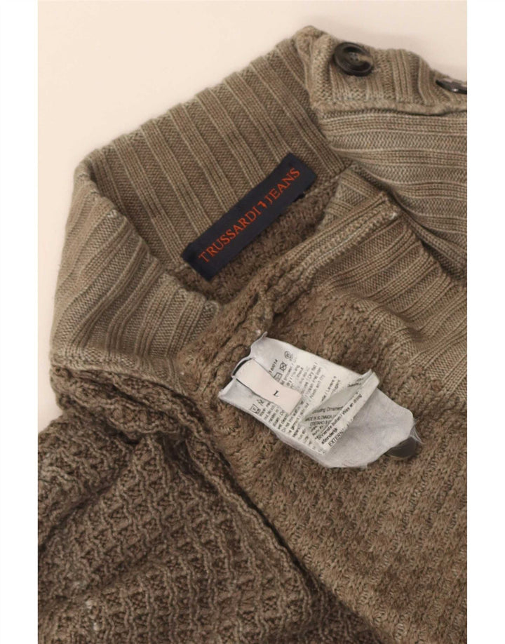 Pulover pentru bărbați Trussardi Jeans cu gât țestoasă, lână mare kaki