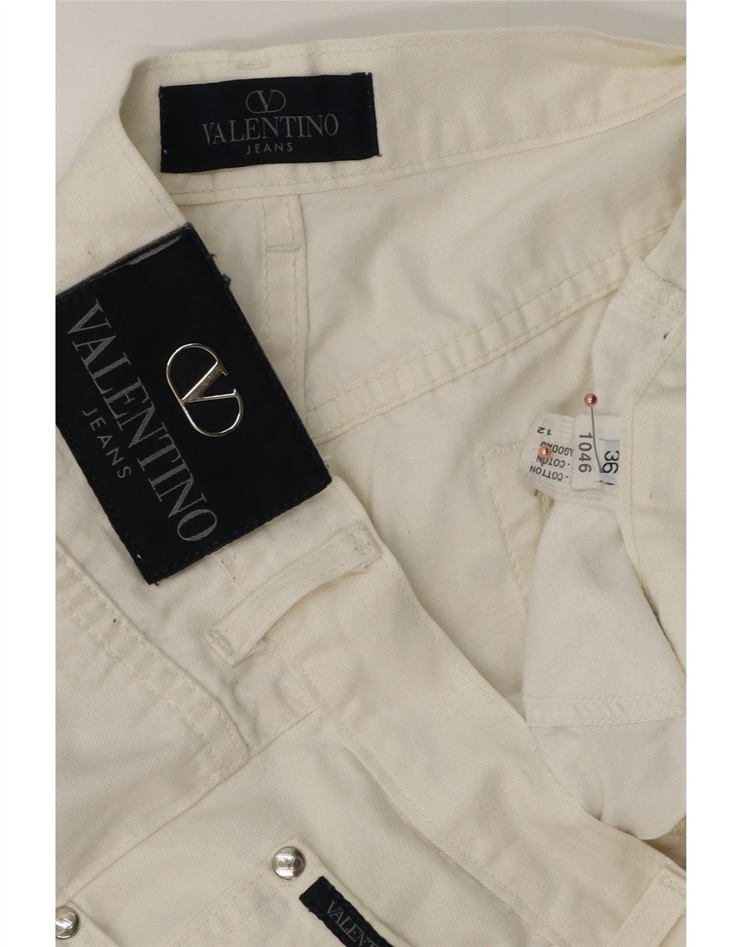 VALENTINO Pantaloni drepti casual pentru bărbați W36 L31 bumbac alb