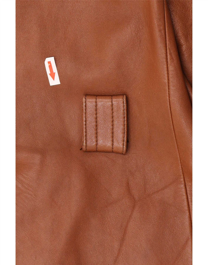 Jachetă de piele vintage pentru femei cu 3 nasturi UK 8 mic maro