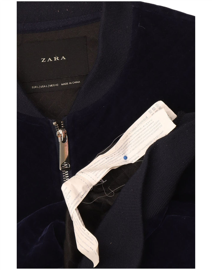 Jachetă bomber din velur pentru bărbați Zara UK 40 mare, poliester bleumarin