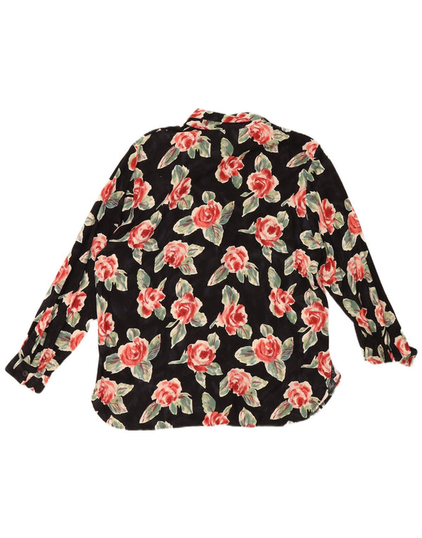 Bluză pentru femei vintage cămașă EU 46 XL Negru Floral Viscoză