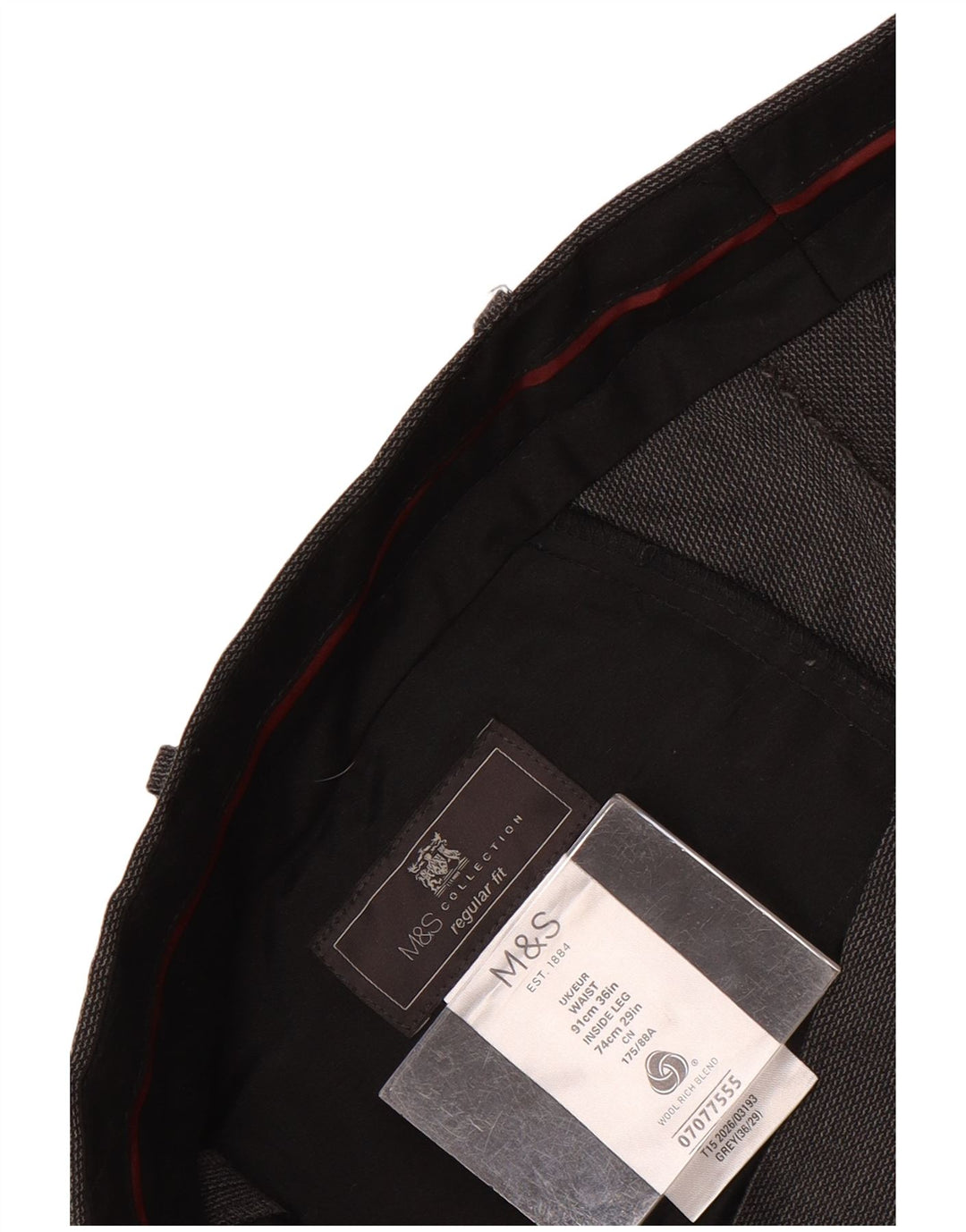 Marks & Spencer Pantaloni de costum pentru bărbați, drepti, cu croiala normală, L36 L29 Lână gri