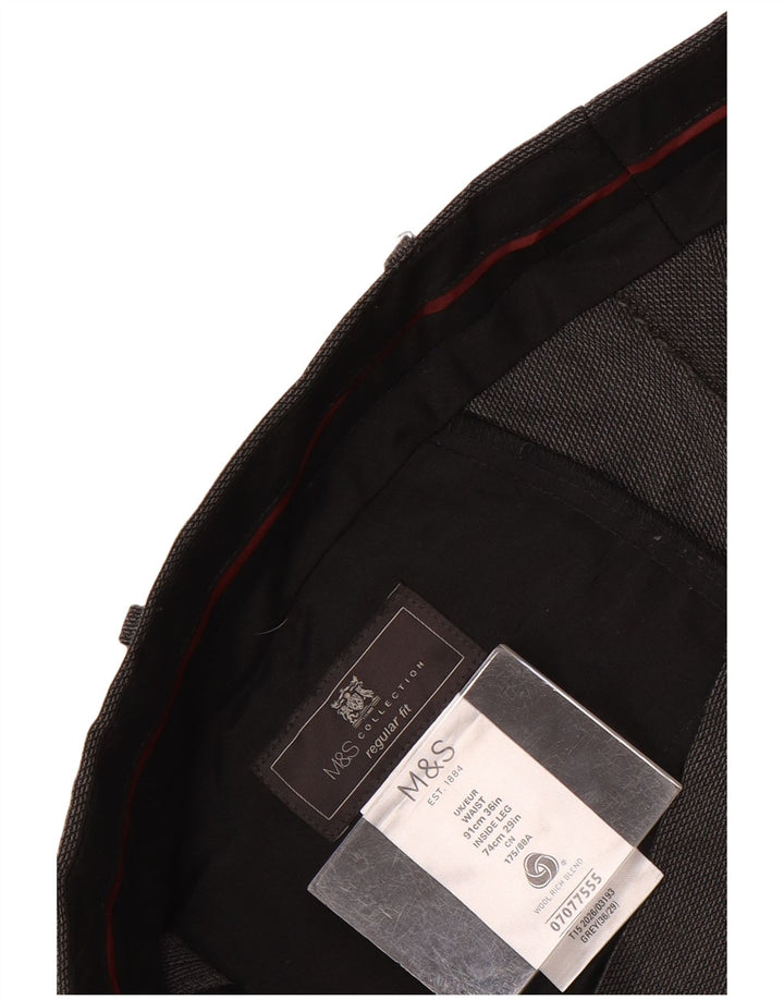 Marks & Spencer Pantaloni de costum pentru bărbați, drepti, cu croiala normală, L36 L29 Lână gri