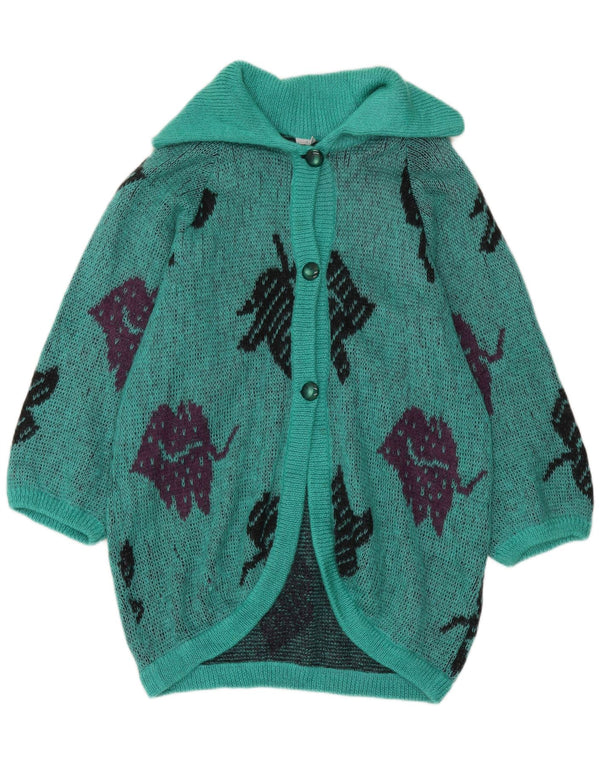 Pulover cardigan cu paragate vintage pentru femei UK 16 mare turcoaz floral