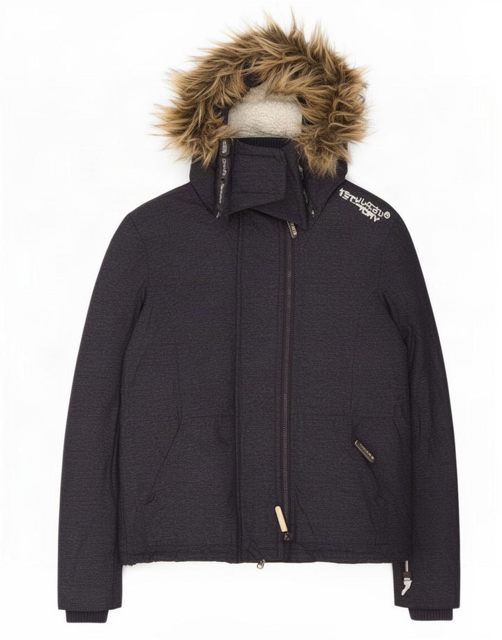 Jachetă Windbreaker pentru femei cu glugă Superdry UK 12 Medium Gri Poliester