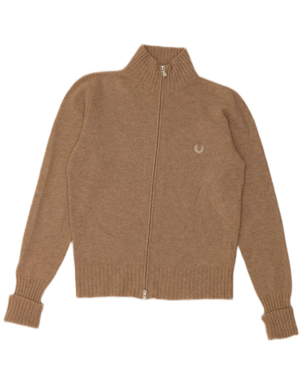 Fred Perry Womens Cardigan Sweater UK 14 Large Beige Merino Wool