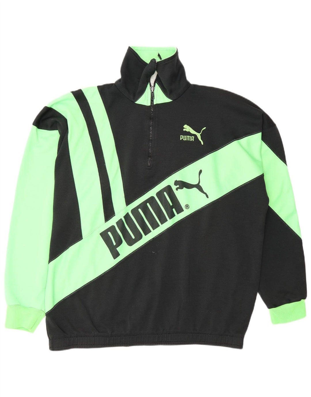 Pulover Puma pentru bărbați, cu grafic, cu fermoar, cu gât, mediu, negru, color block