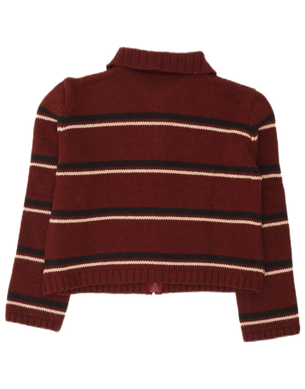 Pulover cardigan pentru femei Onyx UK 14 Medium Burgundy cu dungi acrilice
