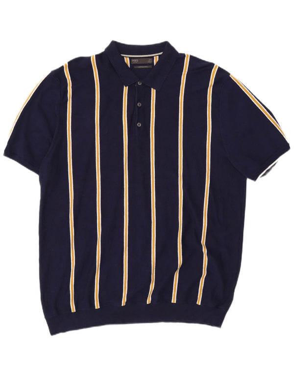 Pulover pentru bărbați Marks & Spencer, cu gât polo, 2XL, cu dungi, albastru bleumarin
