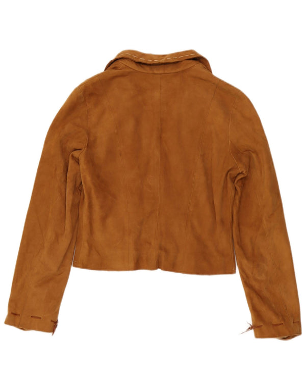 Lavorazione Artigiana Jachetă pentru femeie din piele intoarsa crop Blazer UK 10 Small Brown
