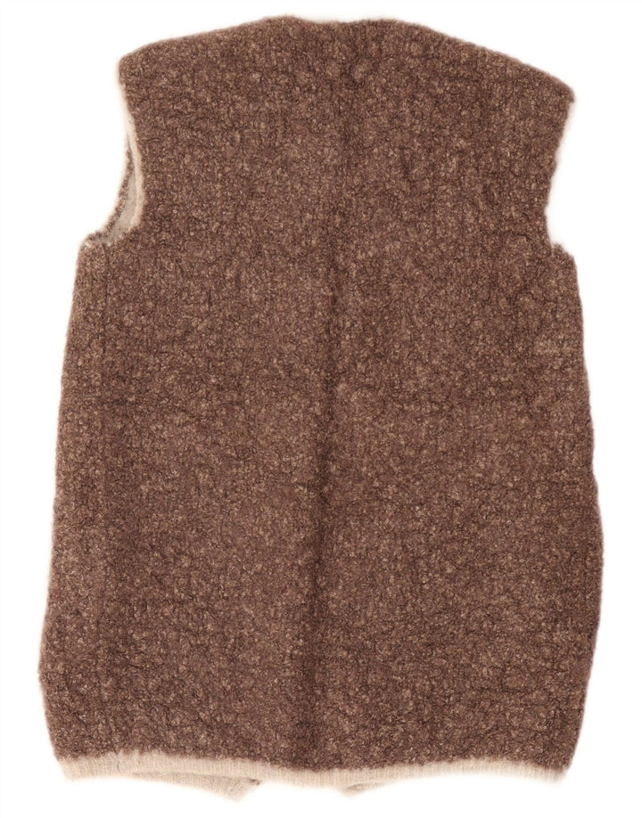 Pulover cardigan deschis fără mâneci vintage pentru femei UK 14 maro mediu