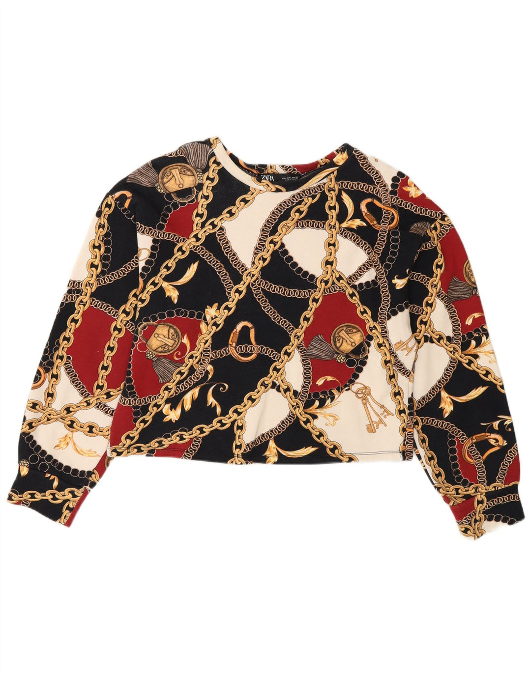 Pulover pentru damă Zara Crop Graphic Pulover UK 10 Mic Multicolor