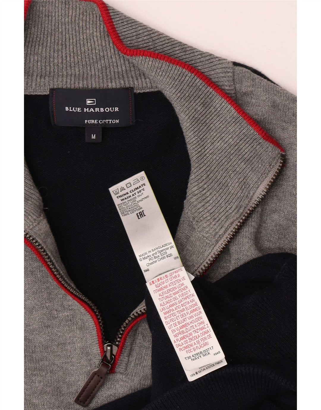 Pulover Marks & Spencer pentru bărbați, Blue Harbour, cu fermoar, cu gât, mediu, bleumarin