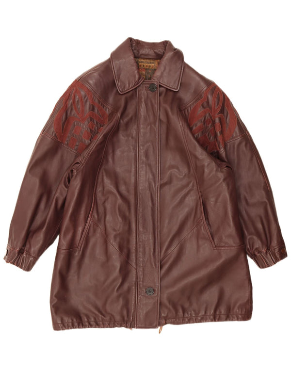 Palton din piele vintage pentru femei, cu croiala lejeră, IT 44 Medium Burgundy