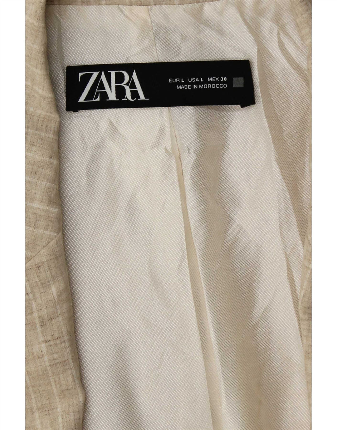 Jachetă Blazer pentru femei deschisă Zara UK 16 mare, bej, cu dungi
