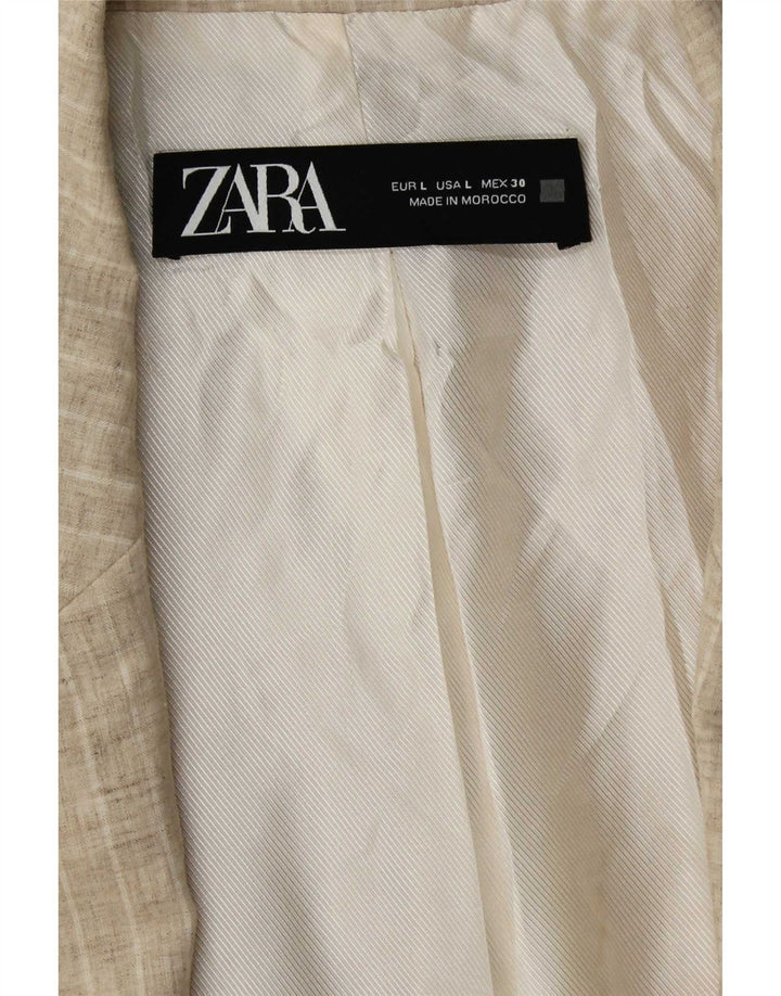 Jachetă Blazer pentru femei deschisă Zara UK 16 mare, bej, cu dungi