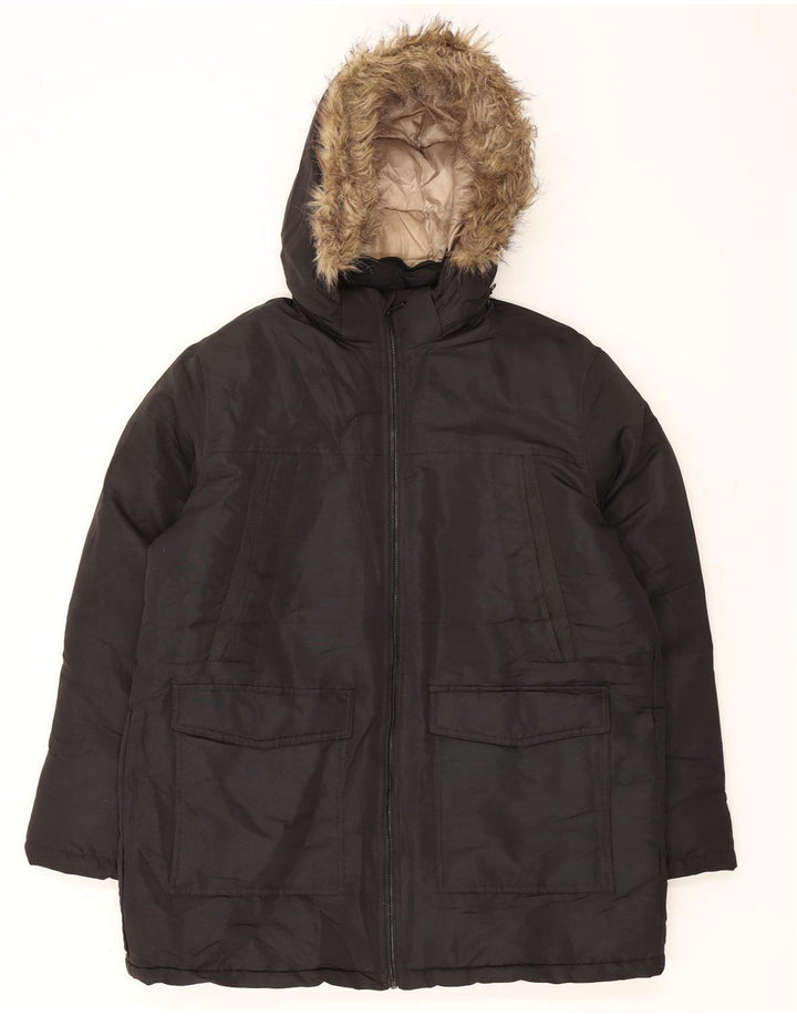 JACK & JONES Mens Hooded Windbreaker Jacket UK 42 XL Black Polyester Vintage Jack & Jones and Second-Hand Jack & Jones from Messina Hembry 