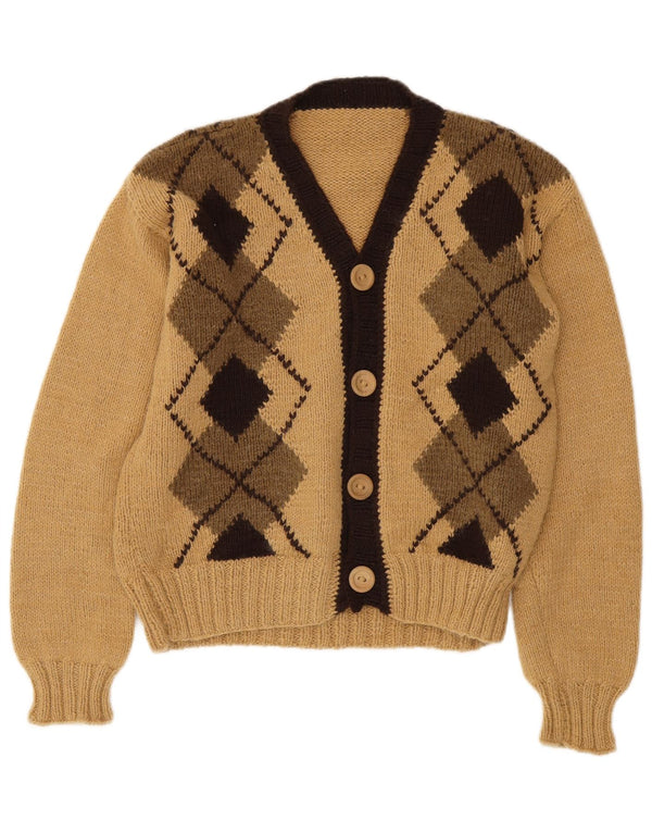Pulover Cardigan Vintage pentru Damă UK 14 Medium Bej Argyle/Diamond