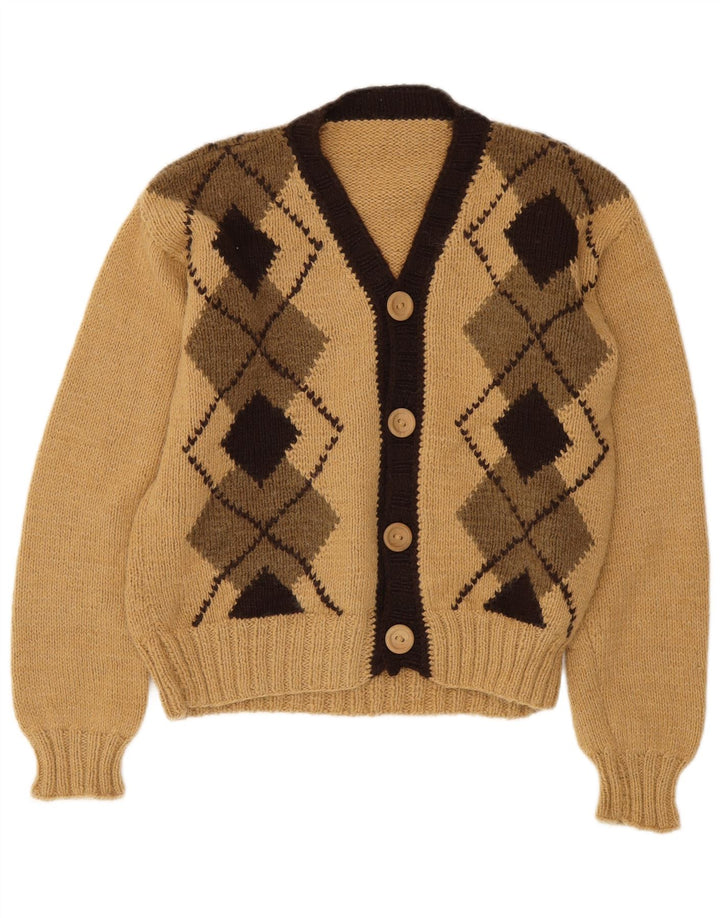 Pulover Cardigan Vintage pentru Damă UK 14 Medium Bej Argyle/Diamond