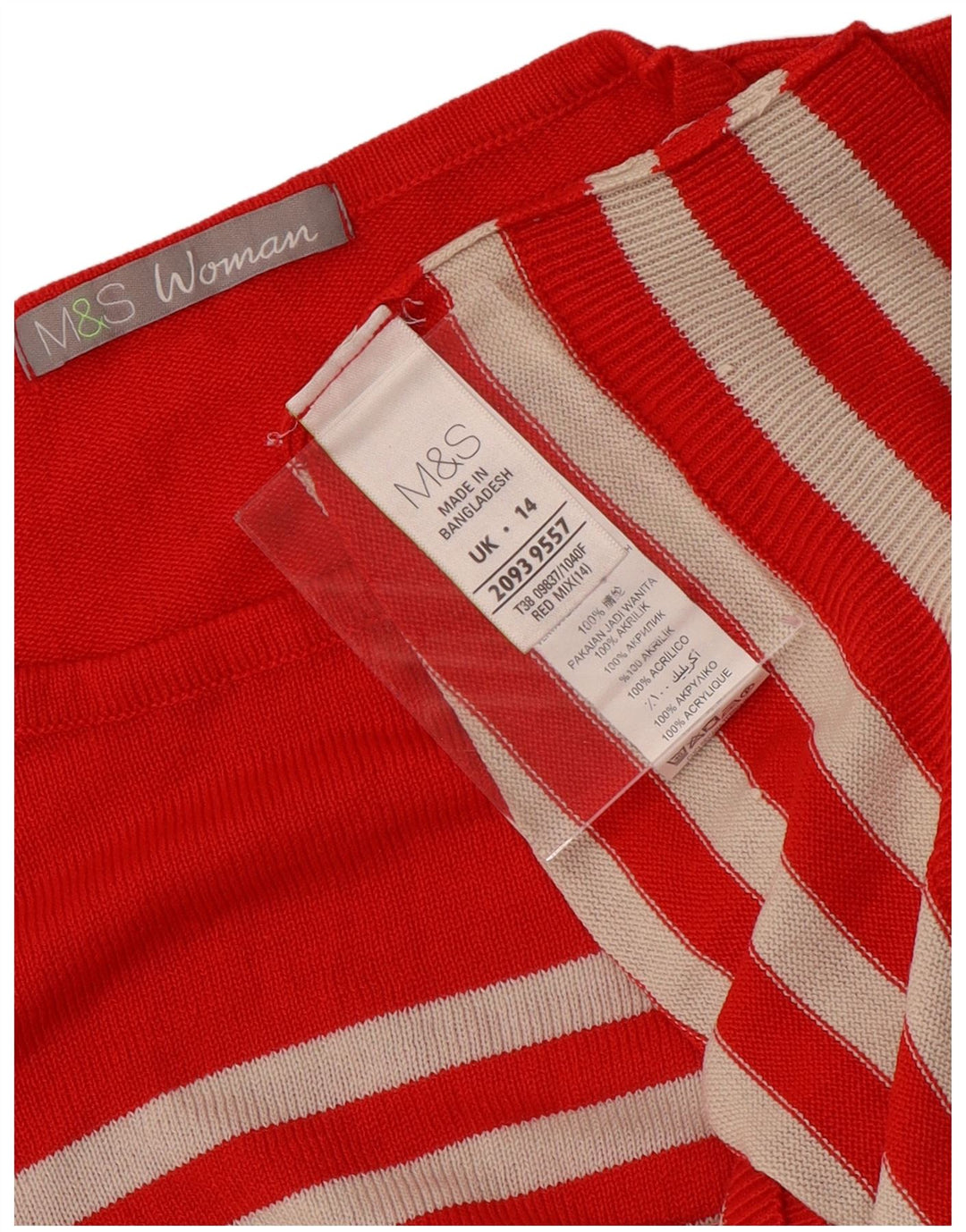 Pulover pentru femei Marks & Spencer cu decolteu rotund cu dungi roșii medii UK 14