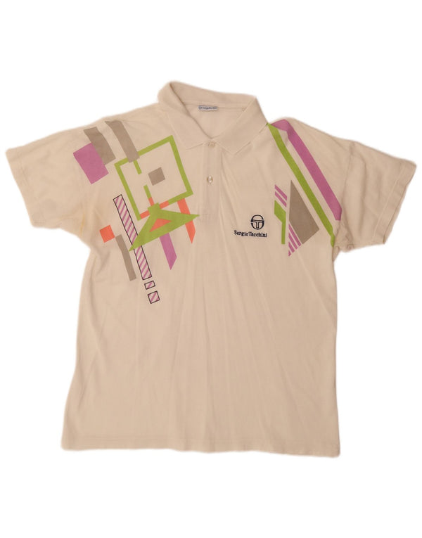 SERGIO TACCHINI Tricou Polo pentru bărbați EU 50 Bumbac geometric alb mediu mediu