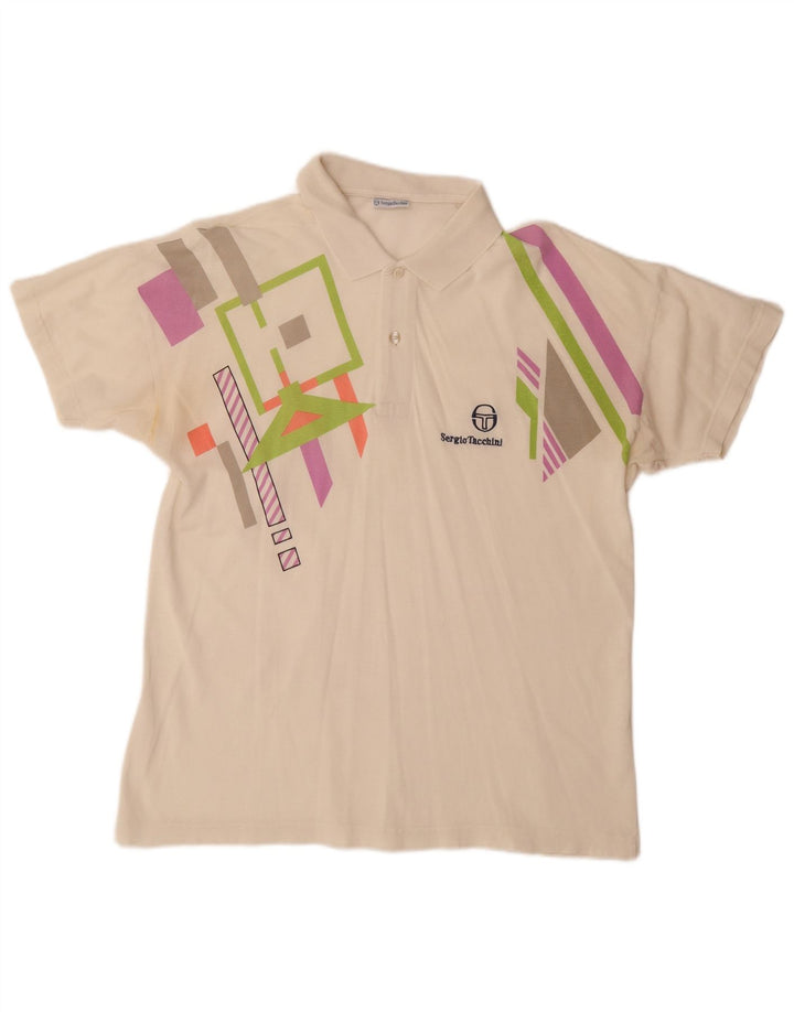 SERGIO TACCHINI Tricou Polo pentru bărbați EU 50 Bumbac geometric alb mediu mediu
