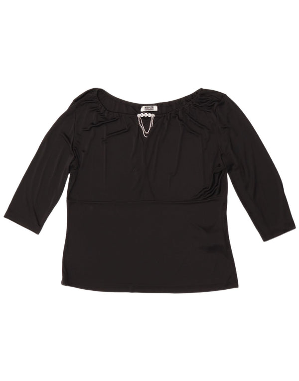 Bluză Perte by Krizia pentru femei cu mâneci 3/4 UK 18 XL Acetat negru