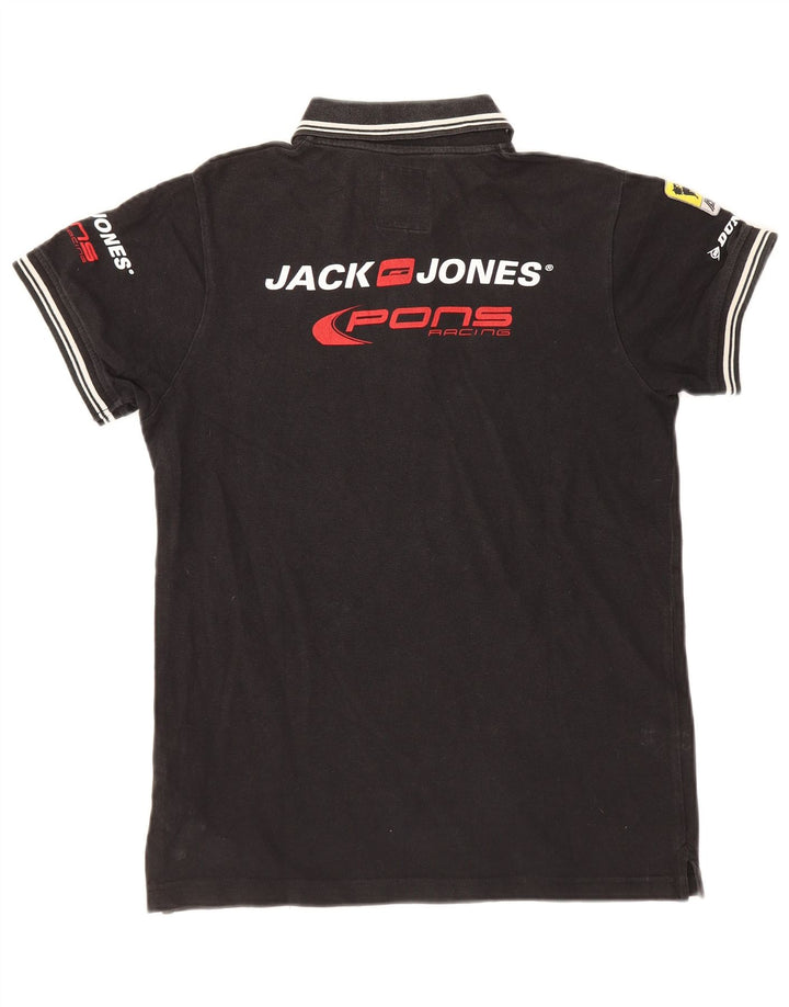 Jack & Jones Tricou polo cu grafică pentru bărbați, bumbac negru mic