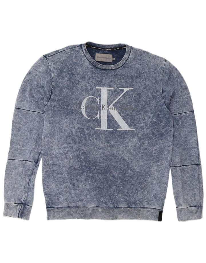 Pulover Calvin Klein Jeans pentru bărbați cu grafică, bumbac albastru mediu