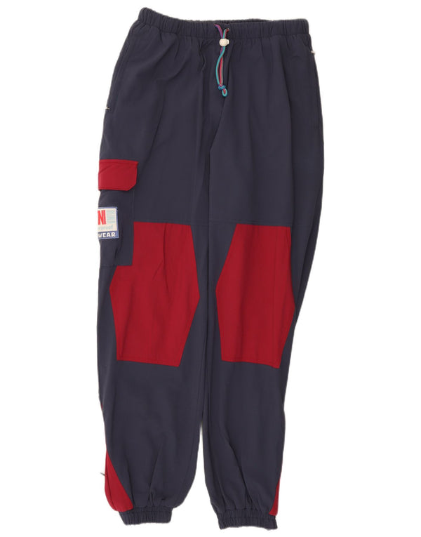 Vintage Mens Tracksuit Trousers Joggers IT 48 Medium Navy Blue Colourblock