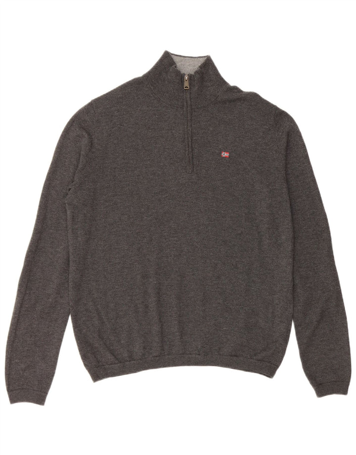 Pulover pentru bărbați NAPAPIJRI Geographic, cu fermoar și gât, din lână merinos, gri mediu