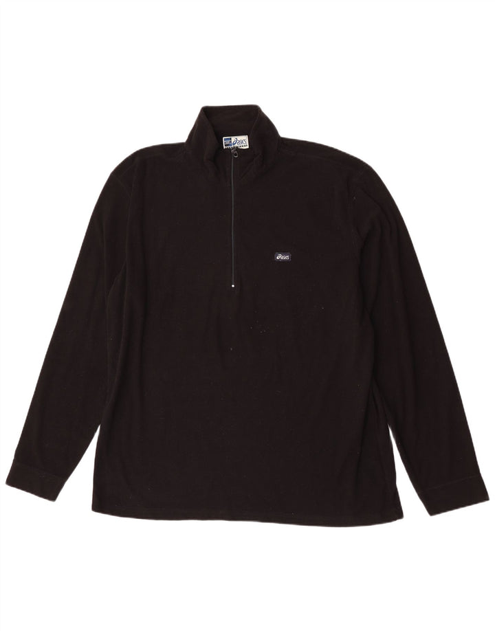 Top de trening Asics pentru bărbați, cu fermoar și gât, poliester negru