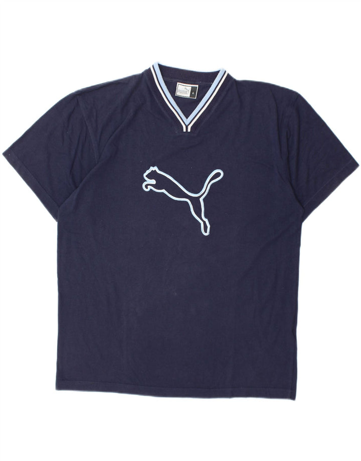 Tricou grafic PUMA pentru bărbați Top mare din bumbac bleumarin