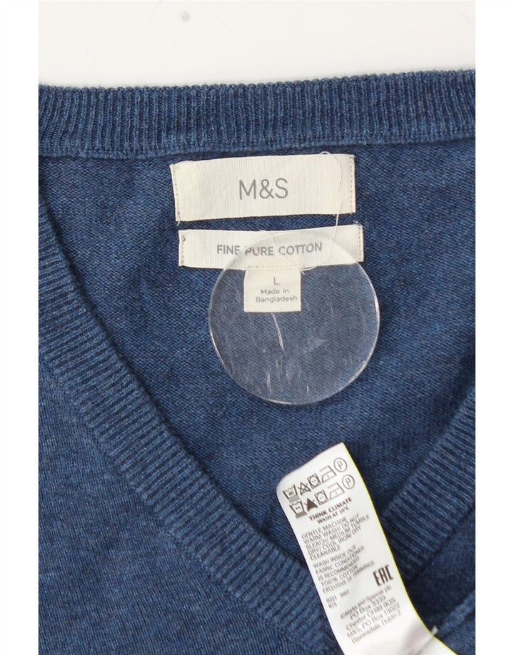 MARKS & SPENCER Pulover cu decolteu în V pentru bărbați din bumbac albastru mare
