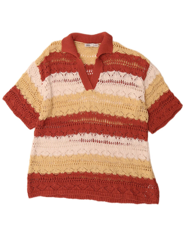 Cămașă polo tricotată pentru femei Zara UK 16, mare, multicoloră, cu dungi
