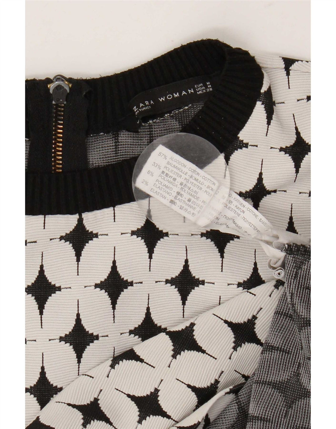 Rochie A-Line pentru femei Zara, cu model abstract, UK 12 Bumbac alb mediu