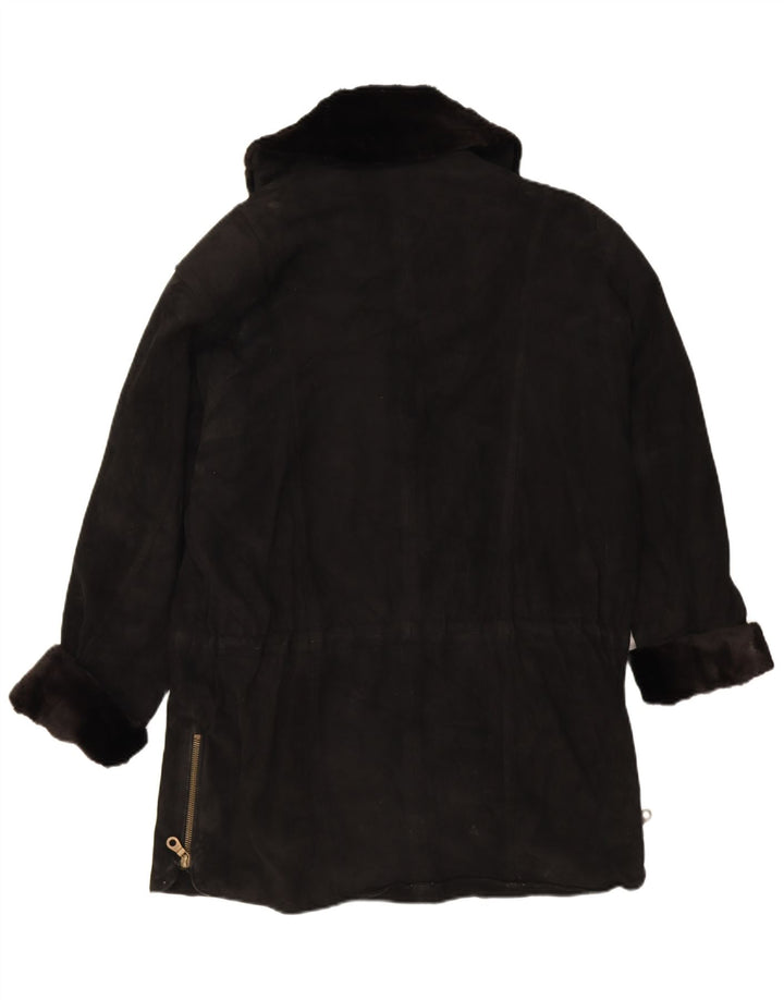 Pardesiu supradimensionat din piele intoarsa vintage pentru femei EU 38, piele medie neagra