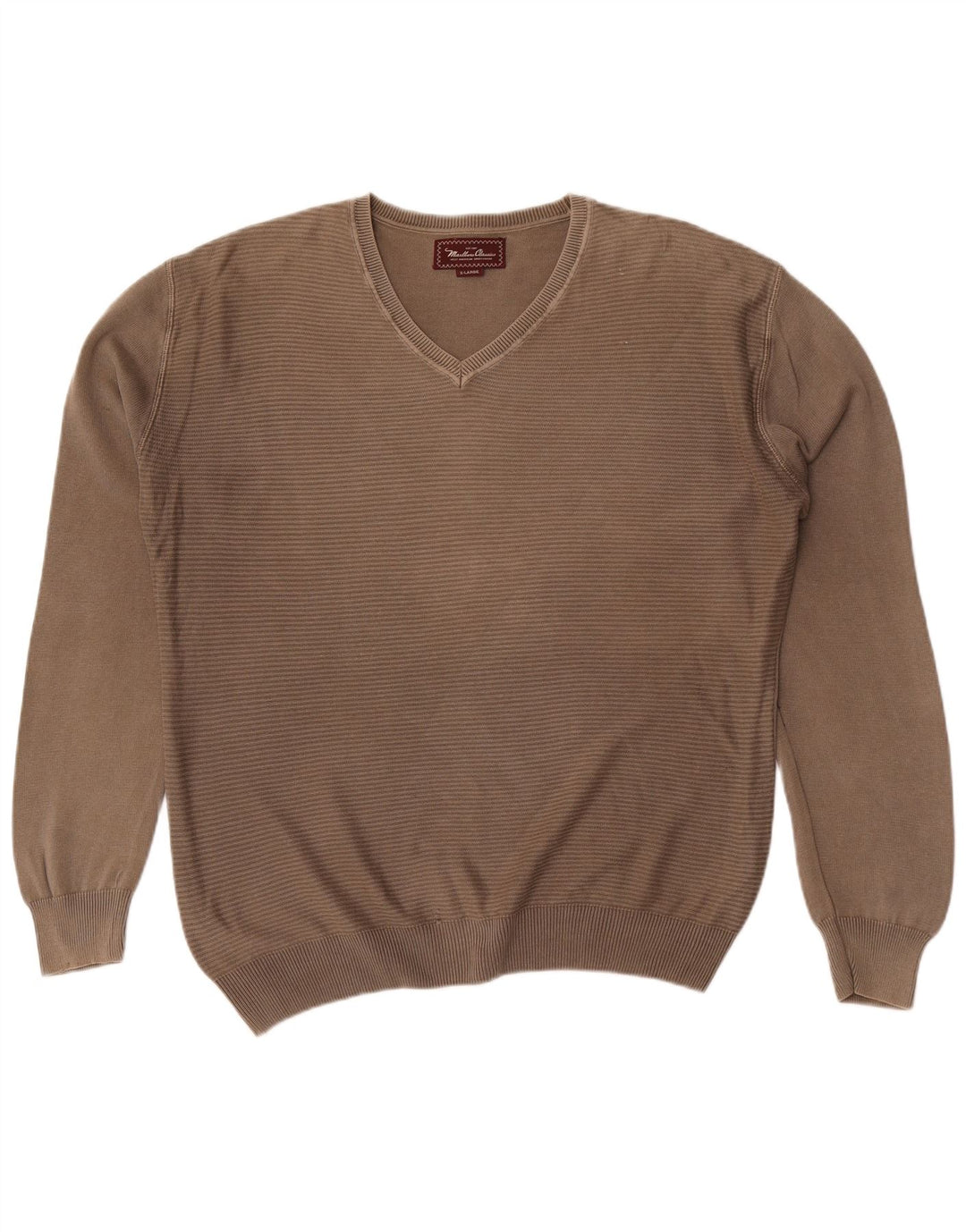 Pulover cu decolteu în V Marlboro Classics pentru bărbați, XL, în dungi kaki
