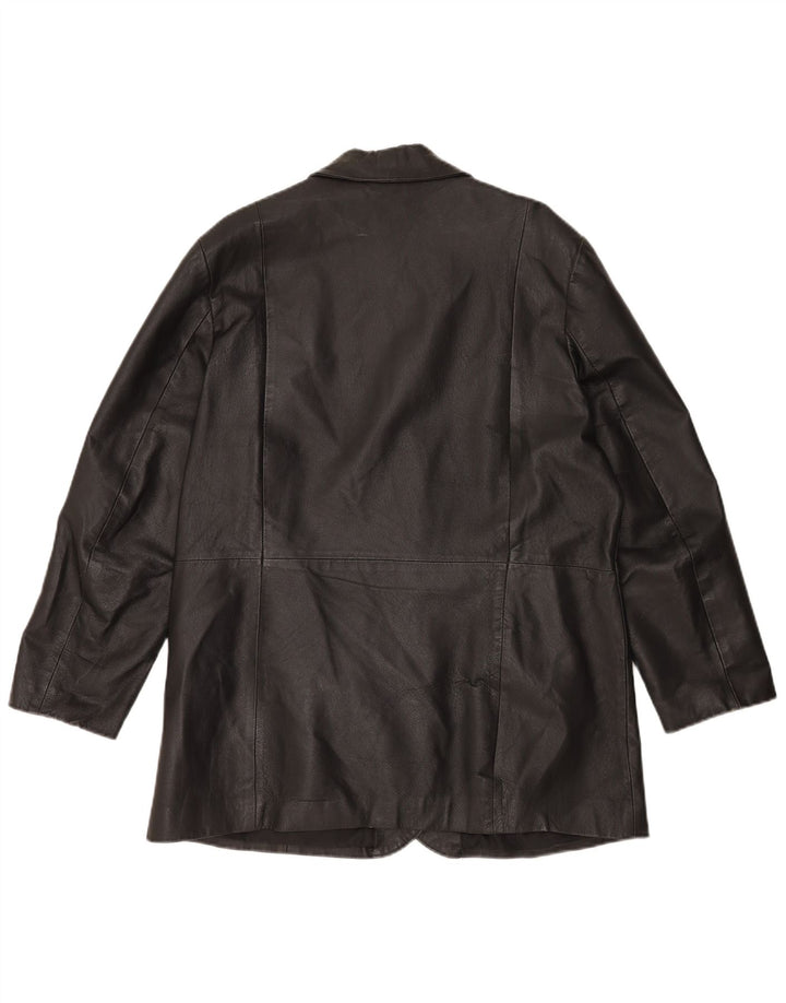Jachetă vintage din piele cu 3 nasturi pentru femei UK 20 2XL din piele neagră