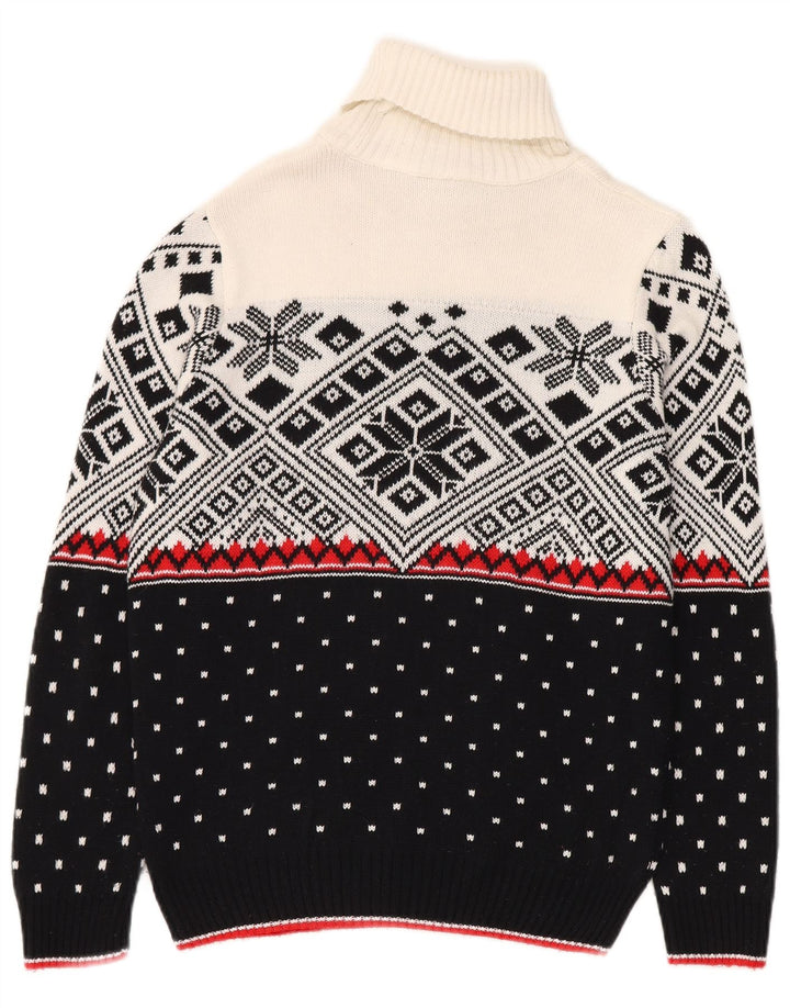 Pulover vintage pentru bărbați cu gât rulat, mic, negru, Fair Isle