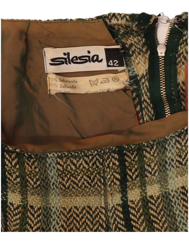 Fusta Silesia pentru damă, în formă de A, EU 42 Large W32 Khaki Check Wool