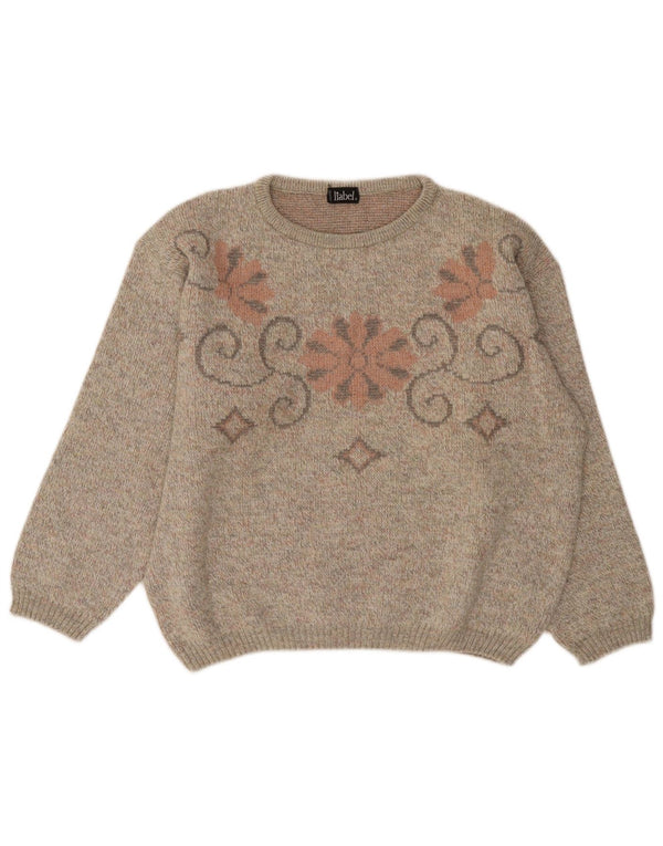 Liabel Womens Boat Neck Jumper Sweater UK 16 Large Grey Floral