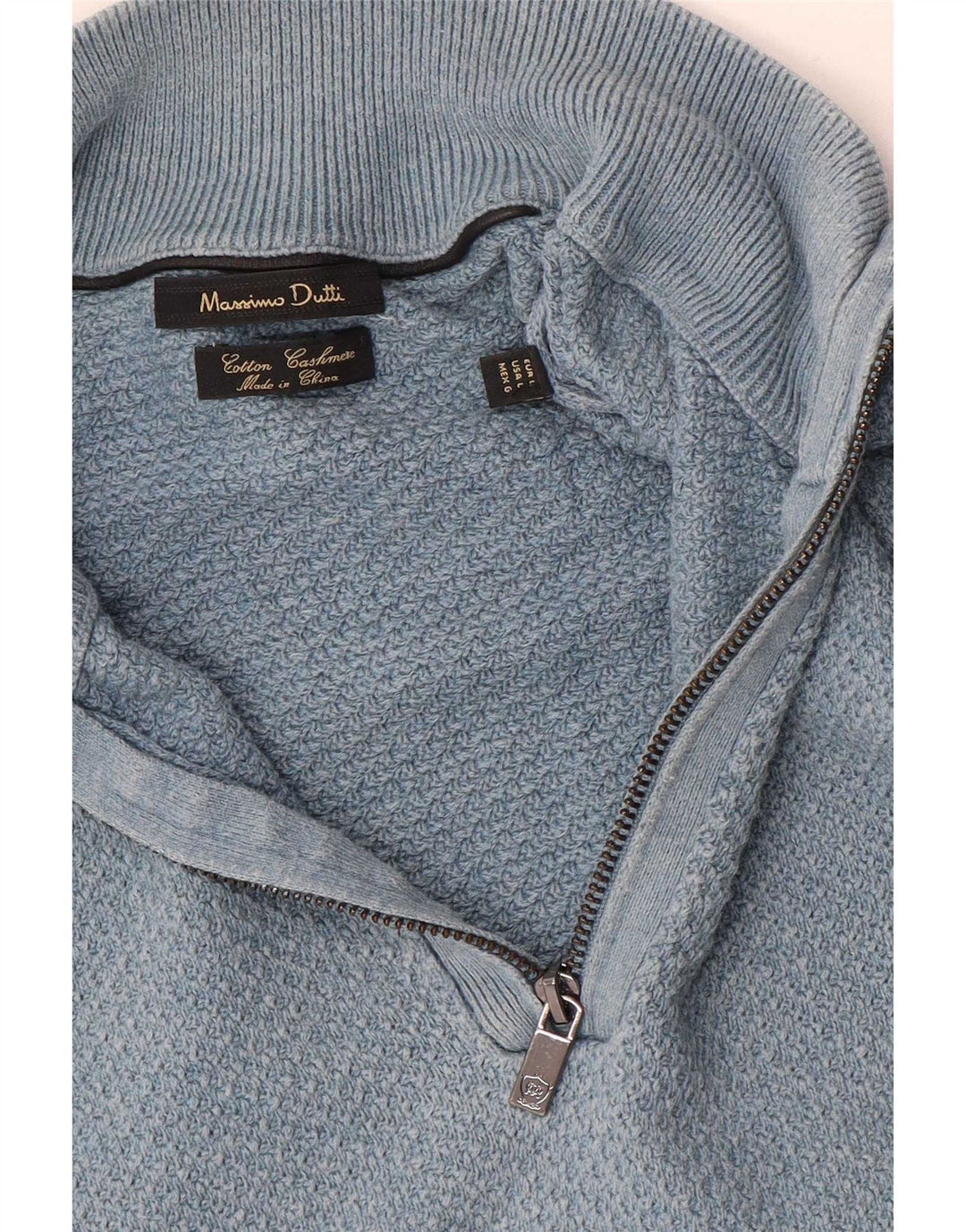 Pulover Massimo Dutti pentru bărbați, cu fermoar, cu gât, bumbac mare, albastru