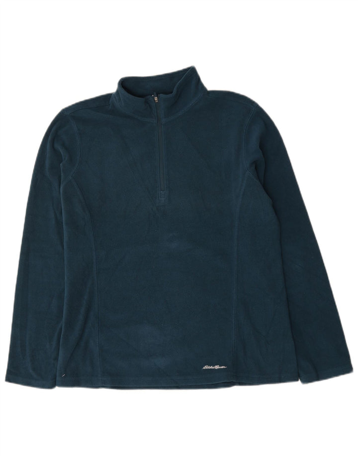 Pulover din lână cu fermoar și gât pentru femei Eddie Bauer UK 16 Poliester albastru mare