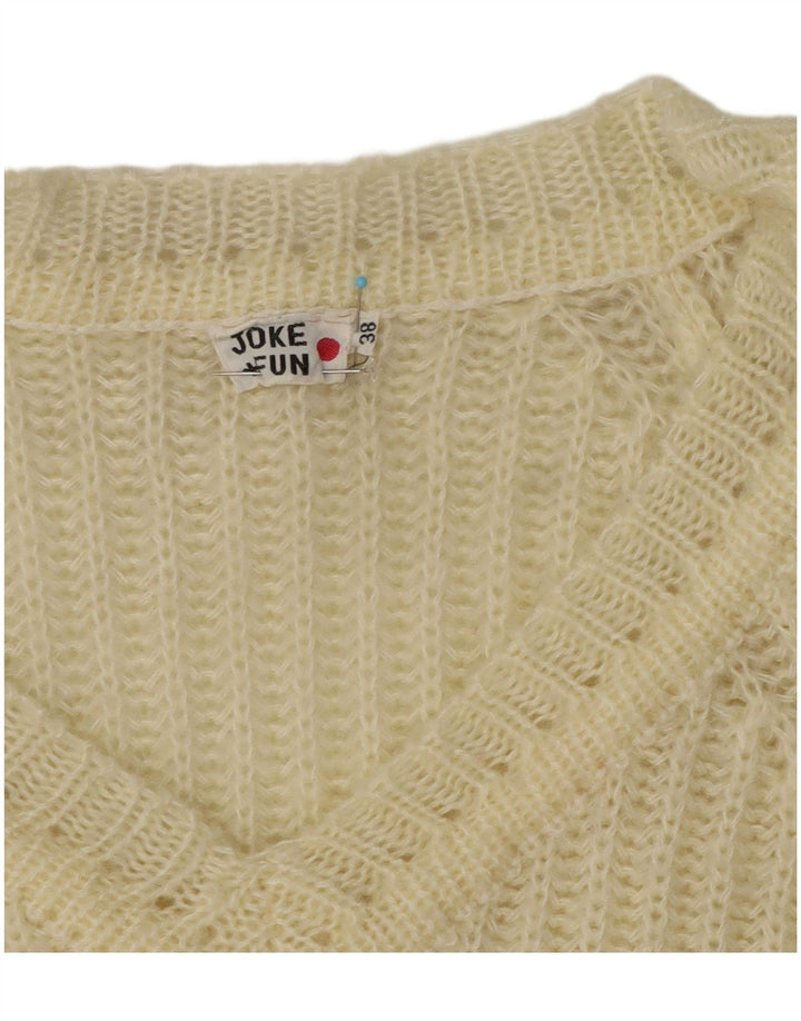Pulover vintage pentru femei cu decolteu în V EU 38 Medium acrilic alb murdar