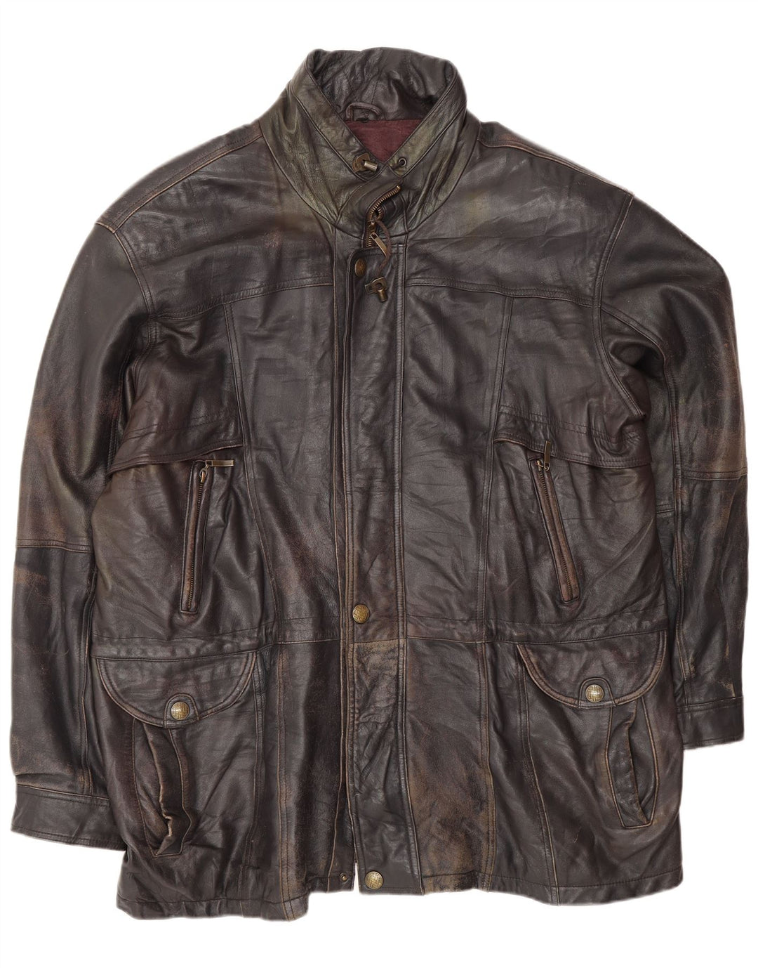 Jachetă de piele vintage pentru bărbați UK 44 2XL din piele neagră
