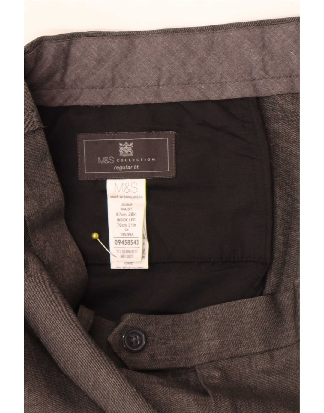 Pantaloni de costum pentru bărbați Marks & Spencer, cu ajustare normală, L38 L31, poliester gri