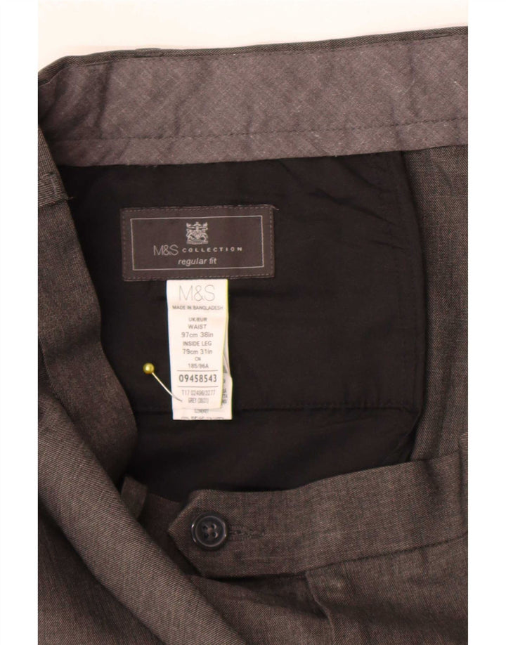 Pantaloni de costum pentru bărbați Marks & Spencer, cu ajustare normală, L38 L31, poliester gri