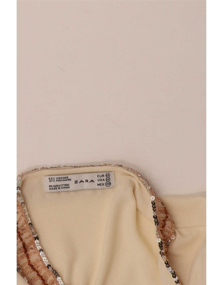 Top femei Zara cu mânecă lungă UK 12 Medium Bej Viscoză