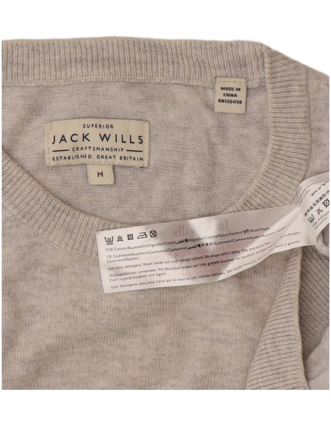 Pulover Jack Wills pentru bărbați cu gât roșu, bumbac, gri mediu